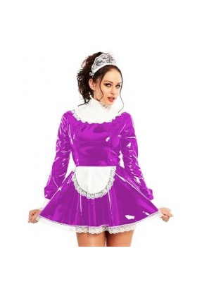 JVHGE Femme de chambre française en cuir PVC dentelle robe caoutchouc Lolita uniformes robes avec tablier Sexy Cosplay robe M