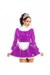 JVHGE Femme de chambre française en cuir PVC dentelle robe caoutchouc Lolita uniformes robes avec tablier Sexy Cosplay robe M