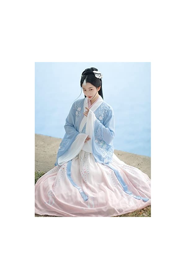 Mkjuuior Hanfu - Vêtements traditionnels chinois anciens pour femmes - Costume de fée folk oriental - 4,5 m - Ensemble comple