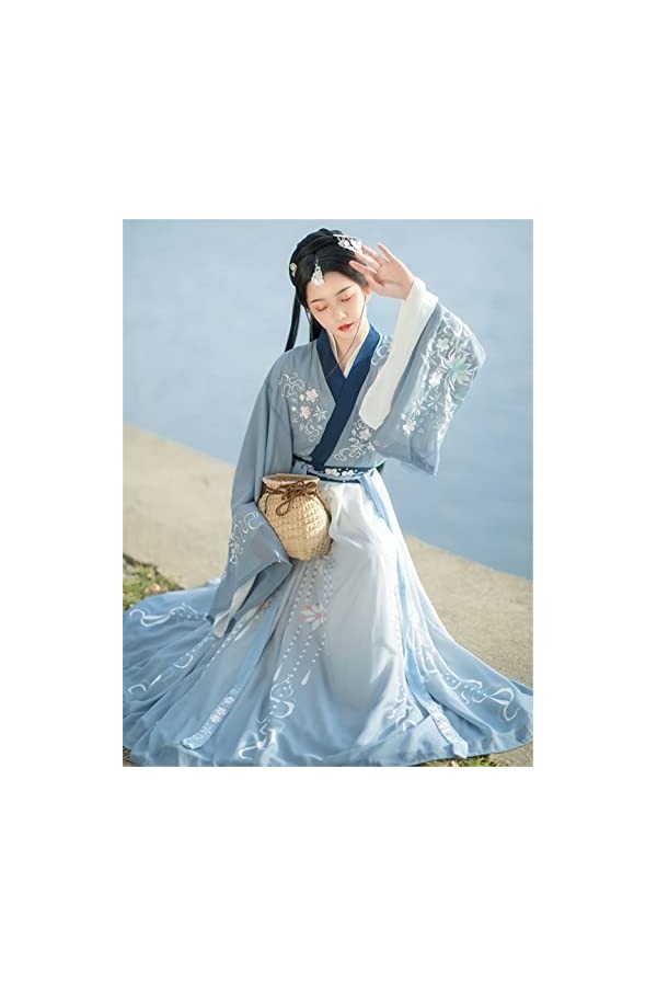 Mkjuuior Hanfu - Vêtements traditionnels chinois anciens pour femmes - Costume de fée folk oriental - 4,5 m - Ensemble comple