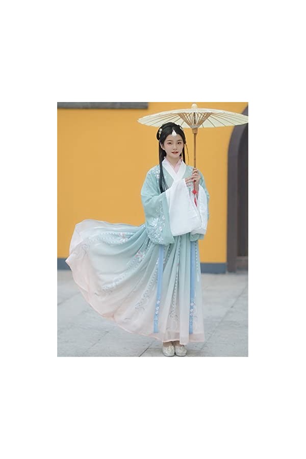Mkjuuior Hanfu - Vêtements traditionnels chinois anciens pour femmes - Costume de fée folk oriental - 4,5 m - Ensemble comple