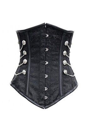 QARNBERG Lingerie pour Femme Sexy Femme Steampunk Corset Vintage Cuir Corset Underbust Sexy Noir Jacquard Noir XXL 
