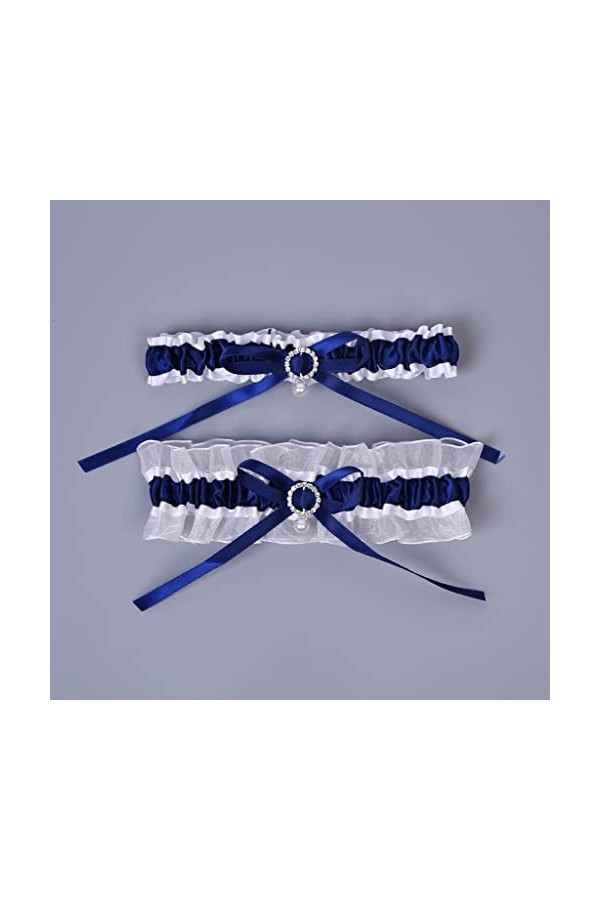 JJZXD Boucles de jambe élastique arc en satin buts bleus sexy Color : Blue, Size : 2PCS 