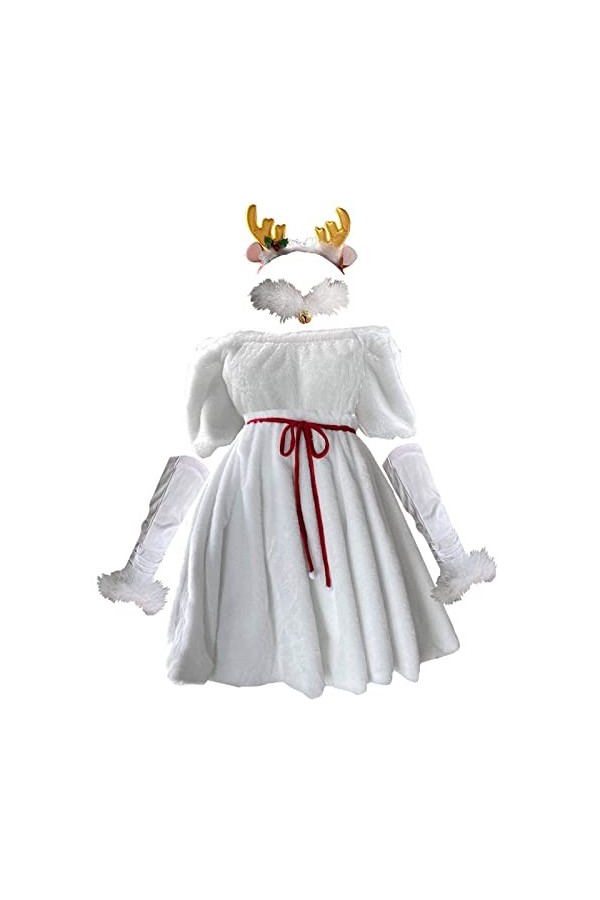 NC Costume de Noël pour femme - Costume de Père Noël - Lingerie sexy pour Halloween - Blanc