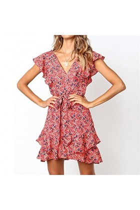 CHYSP Robes rétro imprimées Taille Haute Taille A-Line Jupes Robes de Mousseline de Mousseline Confortable Skirts de Style dé