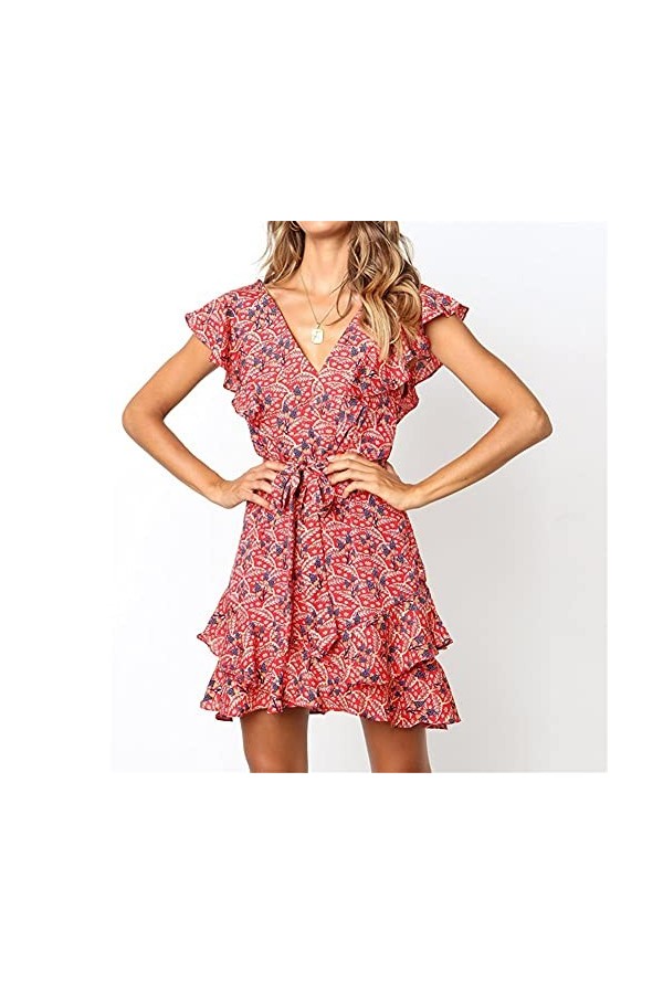 CHYSP Robes rétro imprimées Taille Haute Taille A-Line Jupes Robes de Mousseline de Mousseline Confortable Skirts de Style dé