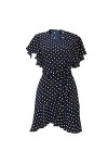 CHYSP Fashion Casual Robes pour Femmes Polka Dot imprimé Col V à Manches Courtes à Manches Courtes Robe de Mousseline de Mous