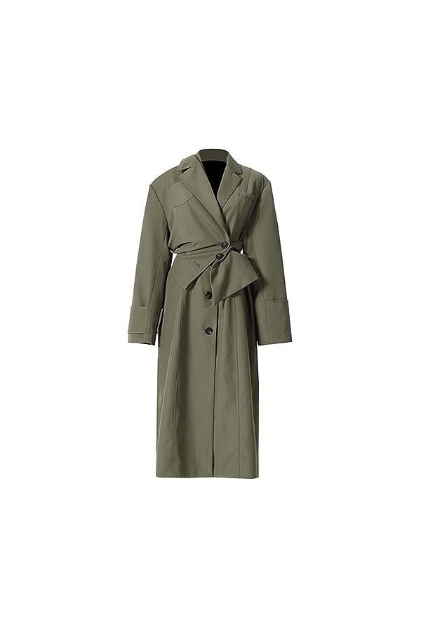 Femmes vert irrégulière grande taille Trench revers manches longues coupe ample coupe-vent marée printemps automne Color : G