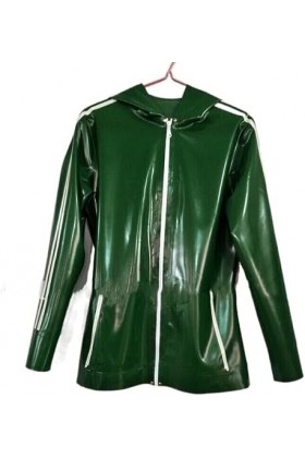 Latex Rubber Leisure Metal Green Top Veste En Caoutchouc Avec Chapeau,Vert,Moyen