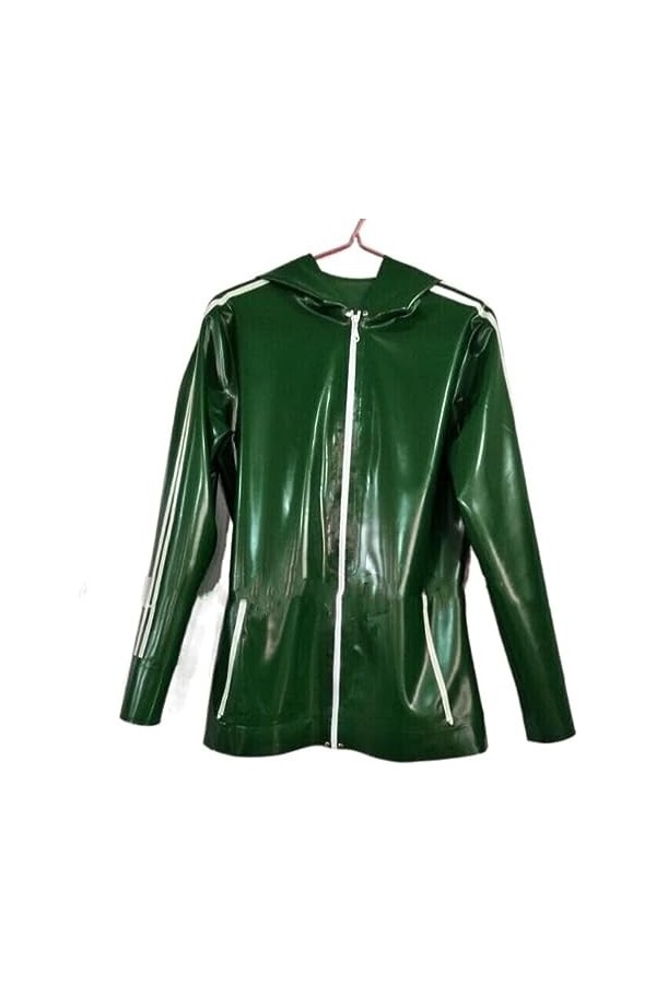 Latex Rubber Leisure Metal Green Top Veste En Caoutchouc Avec Chapeau,Vert,Moyen