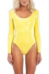 IDOBLO Encolure De Maillot De Bain en Latex pour Femmes Sexy sans Fermeture À Glissière,Jaune,M