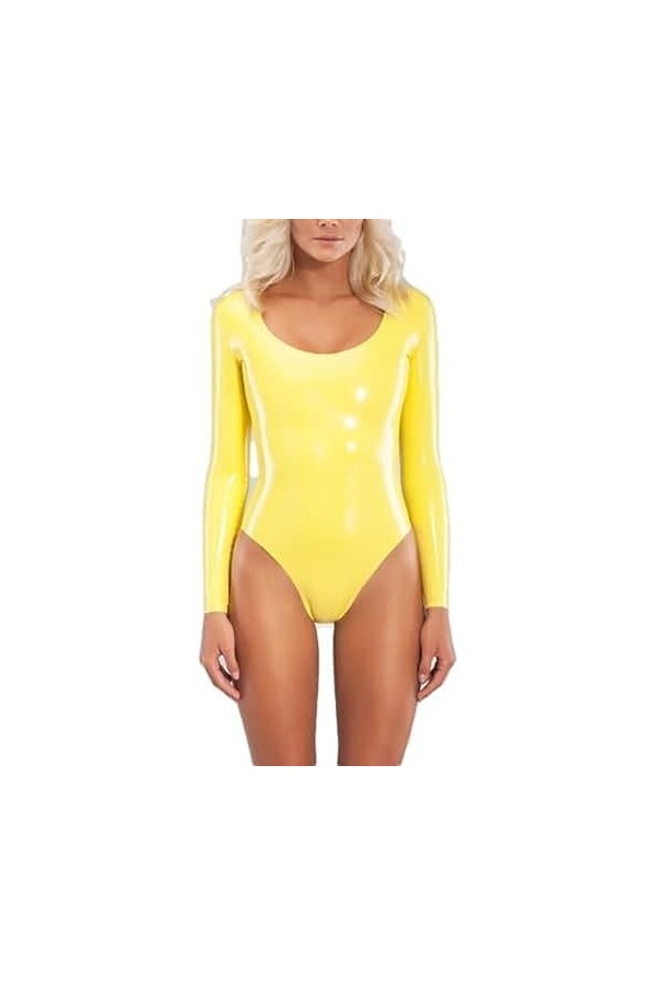 IDOBLO Encolure De Maillot De Bain en Latex pour Femmes Sexy sans Fermeture À Glissière,Jaune,M