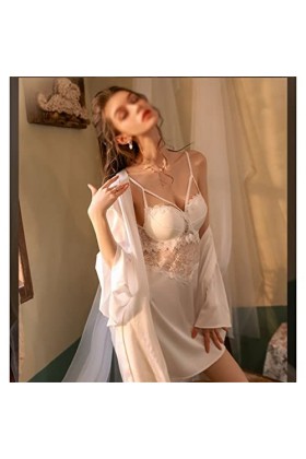 RWRAPS Pyjama Sexy en Soie pour Femme avec Coussinets de Poitrine, Supports en Acier, Bretelles Froncées, Pyjamas, Costumes d