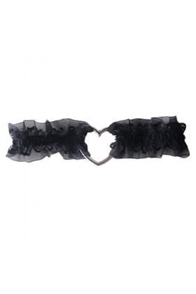 Jarretière en Dentelle à Volants Doux Harnais de Jambe de Mariage en Coeur en Métal Anneau de Cuisse Extensible Gothique Punk