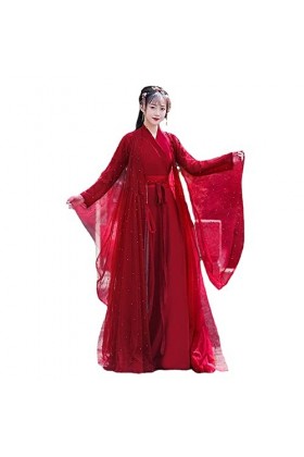 XIALON Hanfu Costume ancien rouge à paillettes élégantes en tissu scintillant pour femme rouge, S, S 