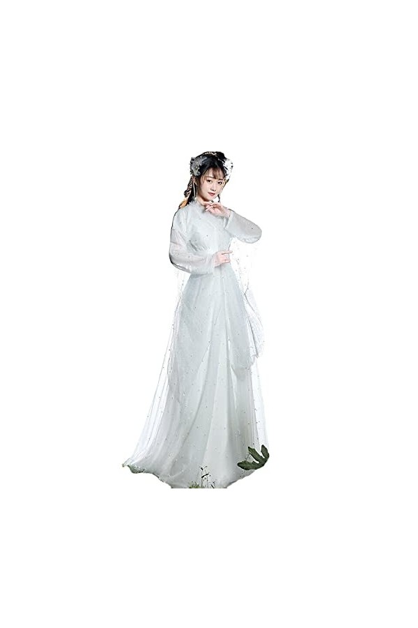 XIALON Hanfu Costume ancien rouge à paillettes élégantes en tissu scintillant pour femme rouge, S, S 