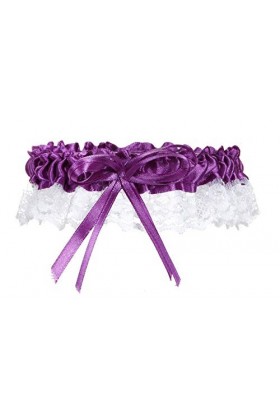 Victoria Lynn Garter - Dentelle Satin et Blanche pourpre avec n?ud - 10 pi¨¨ces