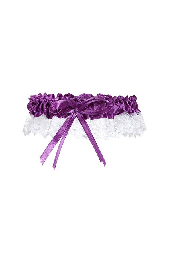 Victoria Lynn Garter - Dentelle Satin et Blanche pourpre avec n?ud - 10 pi¨¨ces