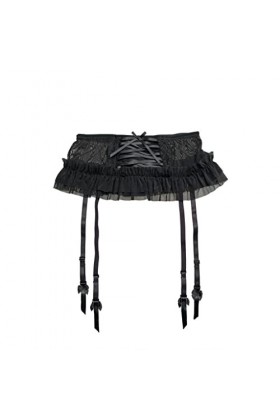 TONZN Bas de Jarretelles Noirs à Lacets en Gaze à Volants avec Bretelles détachables et Clips en métal pour Femme Couleur : 