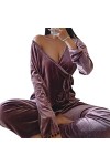 RWRAPS Pyjama Chaud en Velours pour Femmes Robes et Pantalons Poche Solide Manches Longues Épais Home Wear Costume de Nuit d