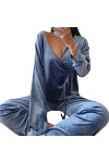 RWRAPS Pyjama Chaud en Velours pour Femmes Robes et Pantalons Poche Solide Manches Longues Épais Home Wear Costume de Nuit d