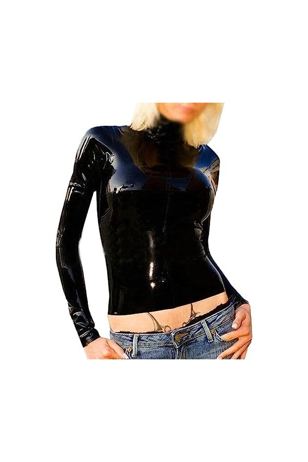 IDOBLO Costumes De T-Shirt en Latex Noir Faits À La Main Naturels pour Femmes À Personnaliser,Violet,S