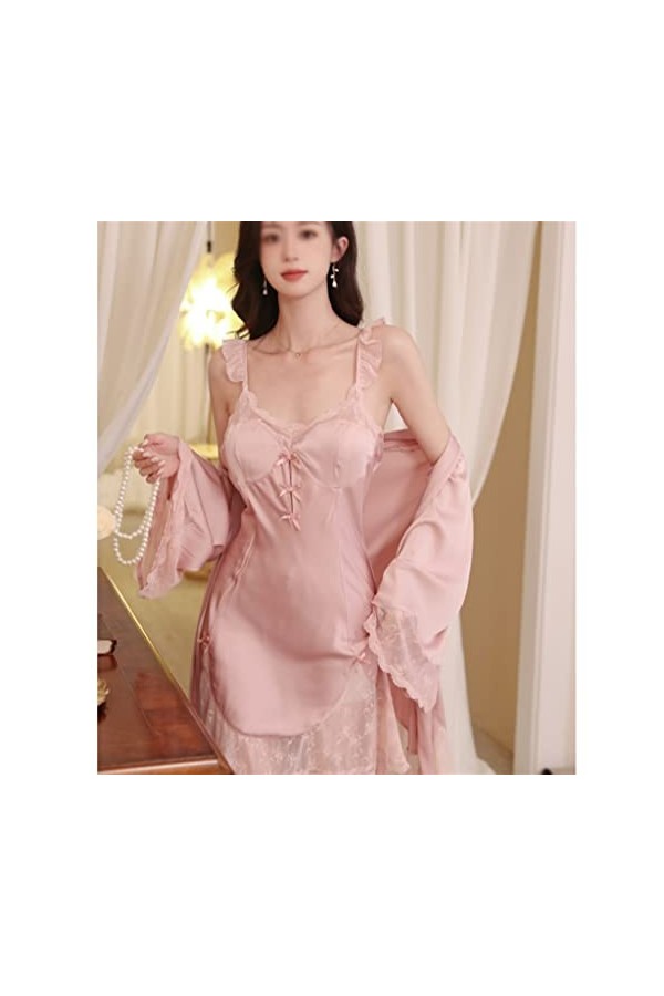 RWRAPS Ensemble Deux Pièces de Pyjamas Courts Pyjamas en Soie Glacée Vêtements de Maison Minces Sexy pour Femmes Couleur : D