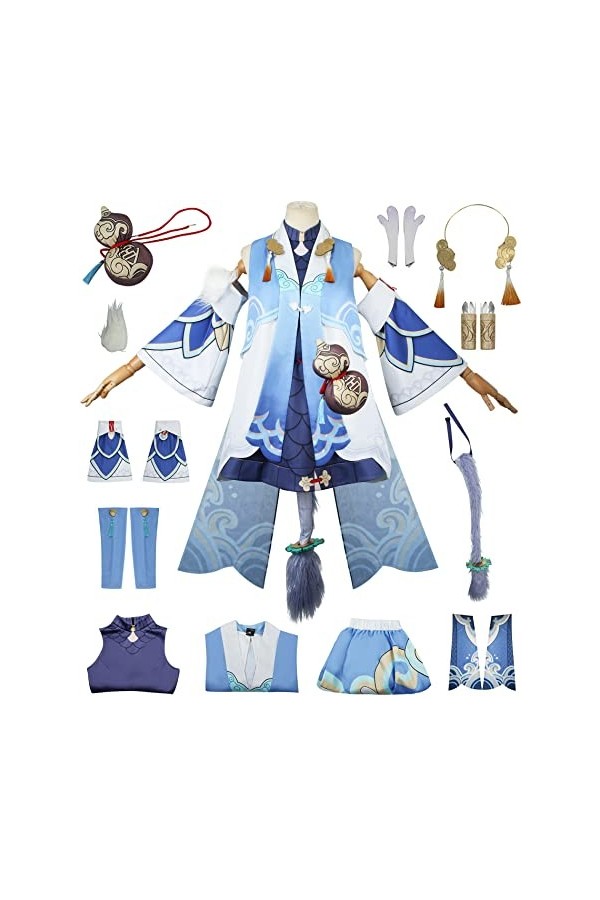 Foanja Déguisement Bailu Femme Cosplay Anime Jeux Honkai Star Rail Bailu Complets Uniformes et Accessoires Queues pour Hallow