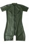 Catcuit Pour Homme En Latex Avec Fermetures Éclair Mamelon, Vert Armée, Caoutchouc Naturel, Jambes Courtes, Fermeture Éclair 