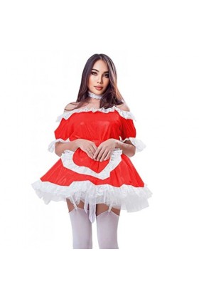 Mini robe à manches mi-longues et épaules dénudées pour femme en dentelle avec tablier, tenue de soubrette française grande t