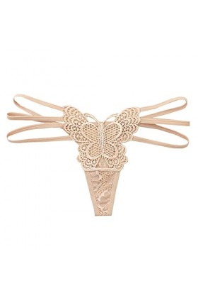 Culotte sexy avec nœud en dentelle pour femme, beige, M