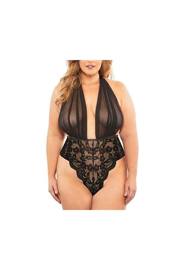 GFDFD Lingerie Plus Taille BabyDoll Sexy Sous-vêtements Femmes Sheer Dentelle Deep Vef Sexy Body Color : B, Size : M code 