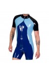 100% Latex Rubber Catsuit Light Blue Sport Patch Cosplay Jumpsuit 0.4mm