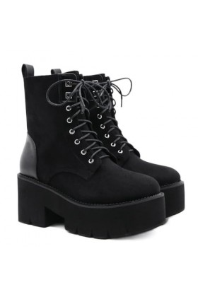 PROMI Talon Aiguille Chaussures À Lacets À Talons Hauts Et À Fond Épais avec Fermeture Éclair Latérale-Black ||38