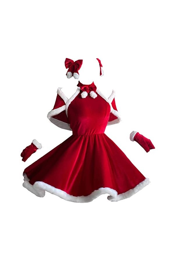NC Costume de Noël sexy pour femme Robe de serveuse Rouge