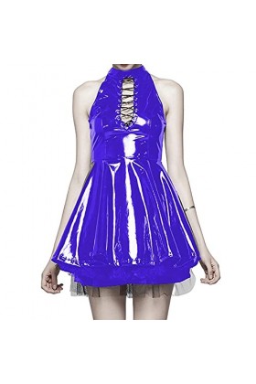 Summer Sexy Mini robe Fête Fête Streetwear Streetwear Lacee Up Punk Robes Gothic Vestidos Plus Taille S-7XL-Violet_S