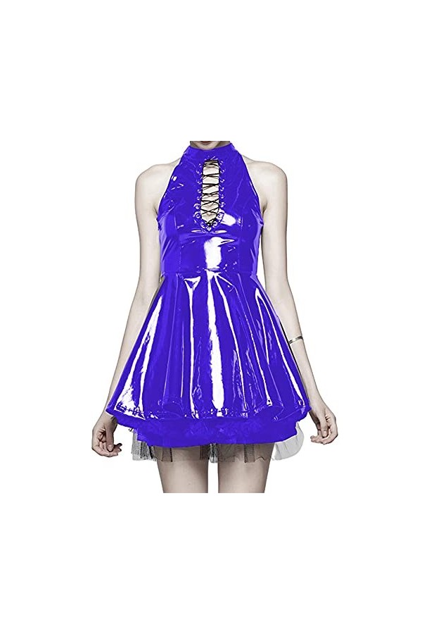 Summer Sexy Mini robe Fête Fête Streetwear Streetwear Lacee Up Punk Robes Gothic Vestidos Plus Taille S-7XL-Violet_S