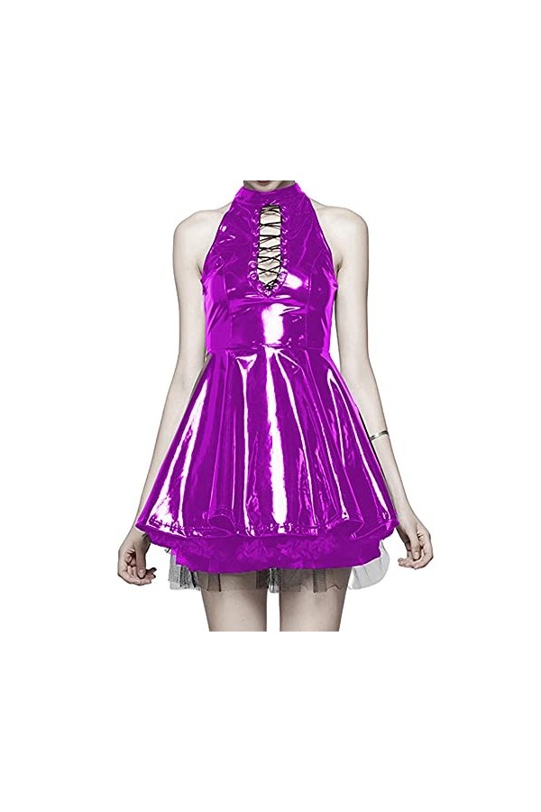 Summer Sexy Mini robe Fête Fête Streetwear Streetwear Lacee Up Punk Robes Gothic Vestidos Plus Taille S-7XL-Violet_S