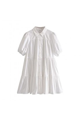 CHYSP Mode Robes de Femme en Vrac Manches Bouffantes Manches Courtes Manches Courtes Robes de Couleur Solide Confortable et é