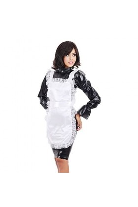 Costume pour femme - Robe moulante à col haut avec tablier - Uniforme de soubrette sexy - Noir, M