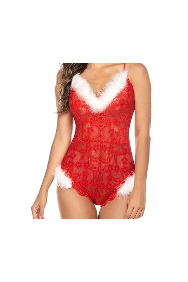 TONZN Lingerie Sexy pour Femme en Dentelle, Combinaison en Maille, sous-vêtements, Pyjama, Femme Couleur : D, Taille : L C