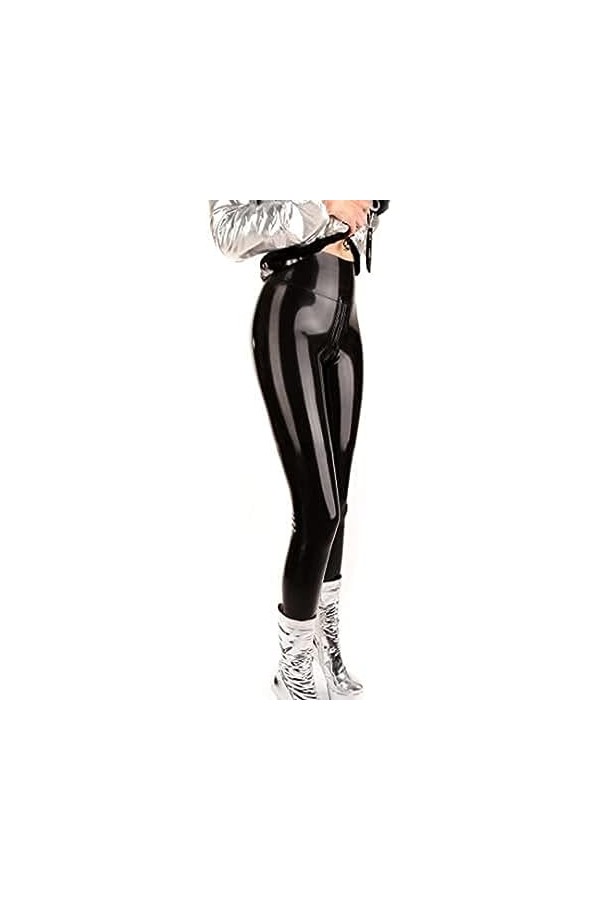 IDOBLO Sexy Femmes Taille Haute Latex Leggings Entrejambe Zip Personnalisé,Bleu Ciel,4XL