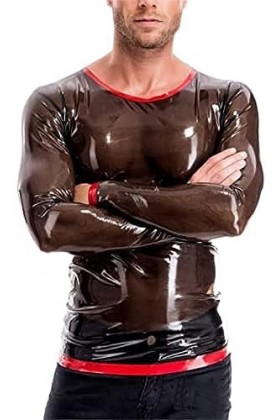 IDOBLO T-Shirt en Latex Noir Transparent avec Garnitures Rouges Hauts en Latex À Manches Longues Personnalisés,Couleur des Ph