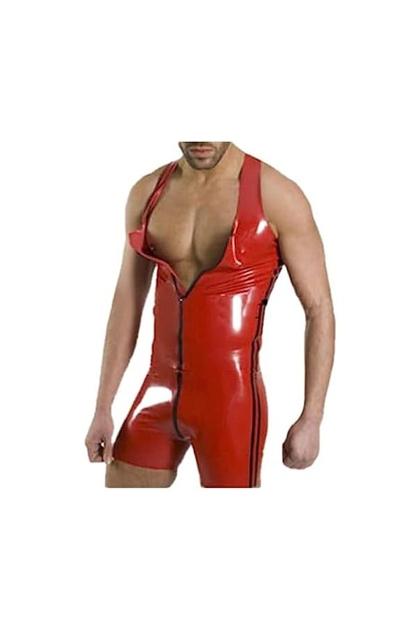 Sportif Et Confortable Latex Caoutchouc Rouge Sans Manches Sexy Sport Combinaison Plage-Rouge,Rouge,XL