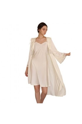 RWRAPS Pyjama Deux Pièces Femme Longue Genou Longueur Dentelle Glacée Français Évider Sexy Jarretelle Chemise De Nuit Color 