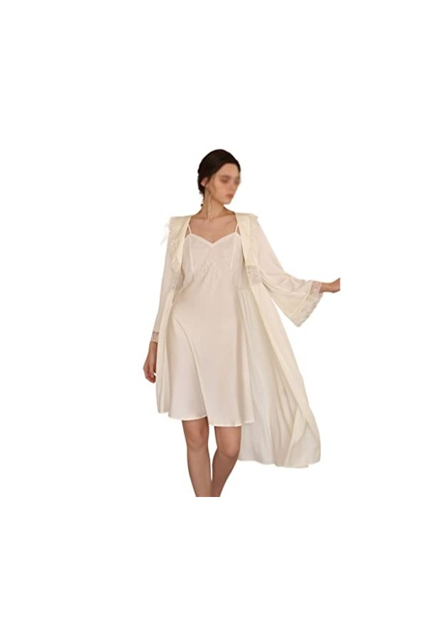 RWRAPS Pyjama Deux Pièces Femme Longue Genou Longueur Dentelle Glacée Français Évider Sexy Jarretelle Chemise De Nuit Color 