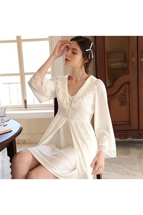 RWRAPS Pyjama Deux Pièces Femme Longue Genou Longueur Dentelle Glacée Français Évider Sexy Jarretelle Chemise De Nuit Color 