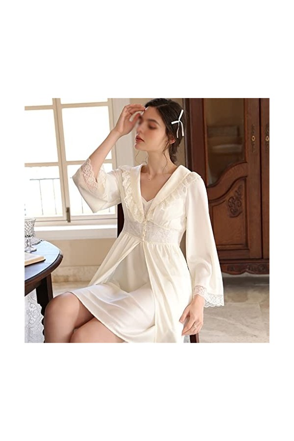 RWRAPS Pyjama Deux Pièces Femme Longue Genou Longueur Dentelle Glacée Français Évider Sexy Jarretelle Chemise De Nuit Color 