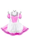 JQYTEN Sissy Shiny PVC Peter Pan Collar A-Line Dress Cosplay Exotic Maid Dress with Apron Wet Look Glossy Leather Mini Pleate