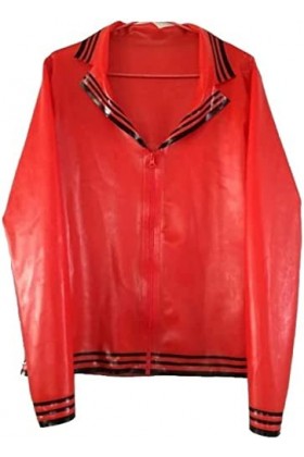 Latex Caoutchouc Femmes Manches Longues Revers Haut Rouge Et Noir Rayé Avec Fermeture Éclair,Rouge Noir,Petit